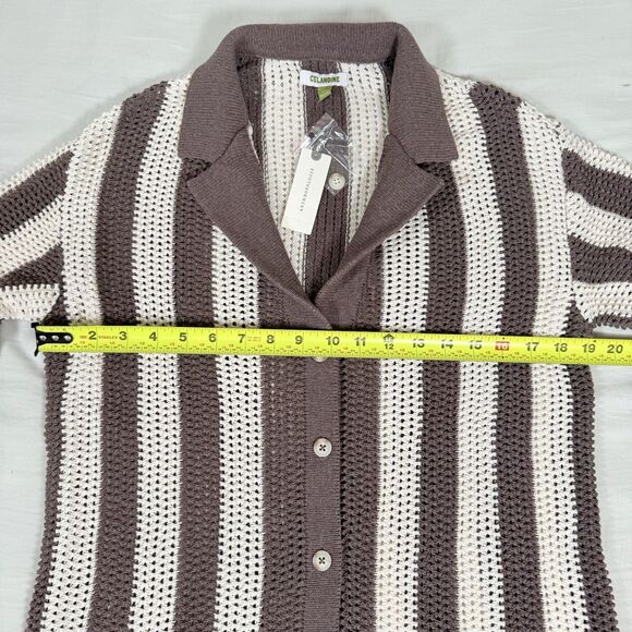 Celandine By Anthropologie Knit Surf Shirt Brown Cream Stripe XXS Cover Up NWT - Picture 6 of 8